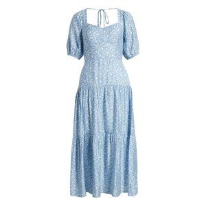 Chelsea28 Blue Floral Tiered Puff Sleeve Maxi‎ Dress Small NWT